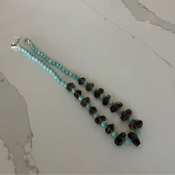 One of a kind Smokey Topaz and Amazonite beaded necklace. - Picture 3 of 12